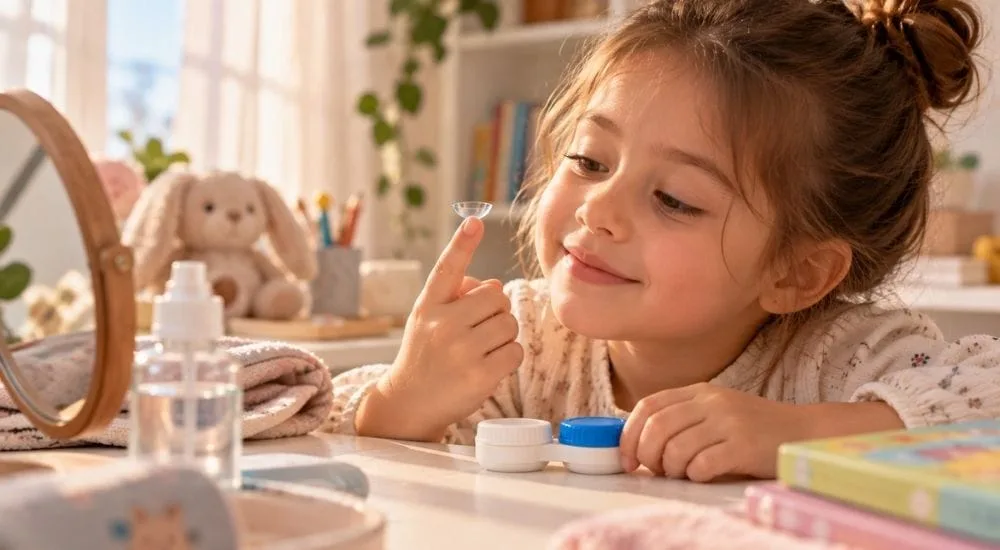 Bebek ve çocuklarda kontakt lens kullanımını anlatan görsel