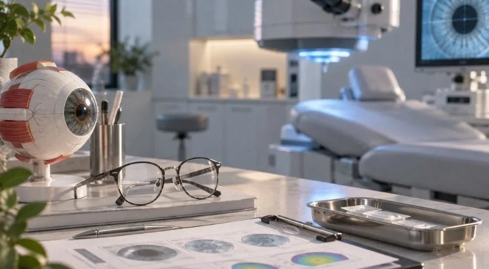 Lazerle göz ameliyatı (LASIK) sürecini gösteren görsel